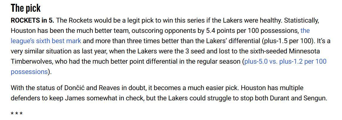 世界杯官方直播入口-火箭VS湖人，老詹孤掌难鸣！杜兰特手握4大利好有望5场终结系列赛